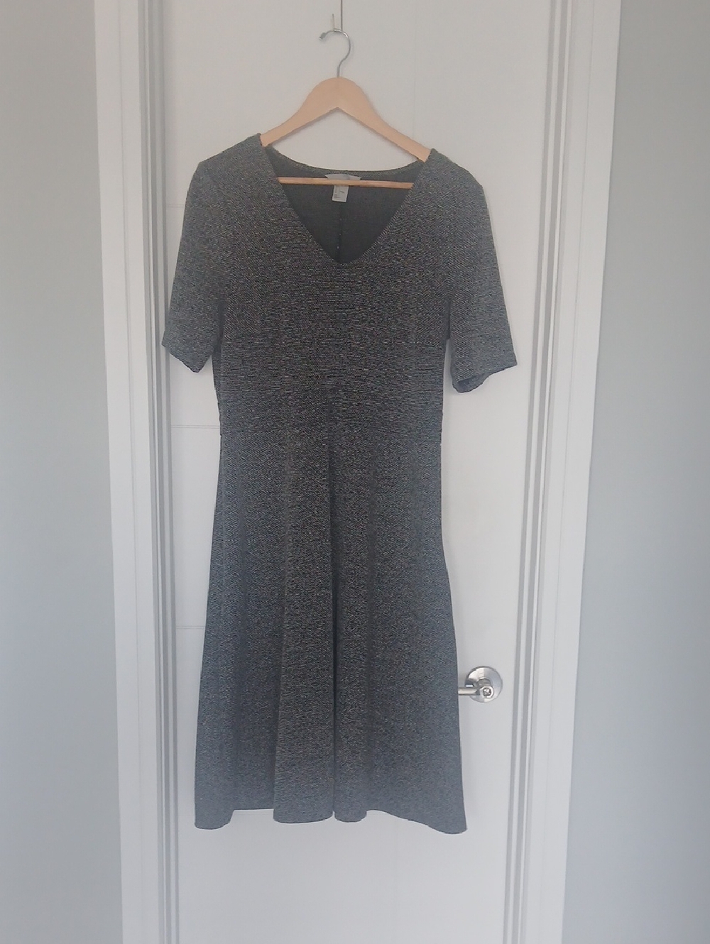 H&M Glitter Knit V-Neck Midi Dress in Black and Silver